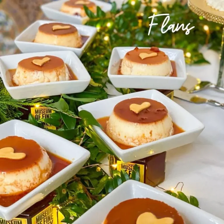 flans & cakes Individual flans served on a wedding dessert table