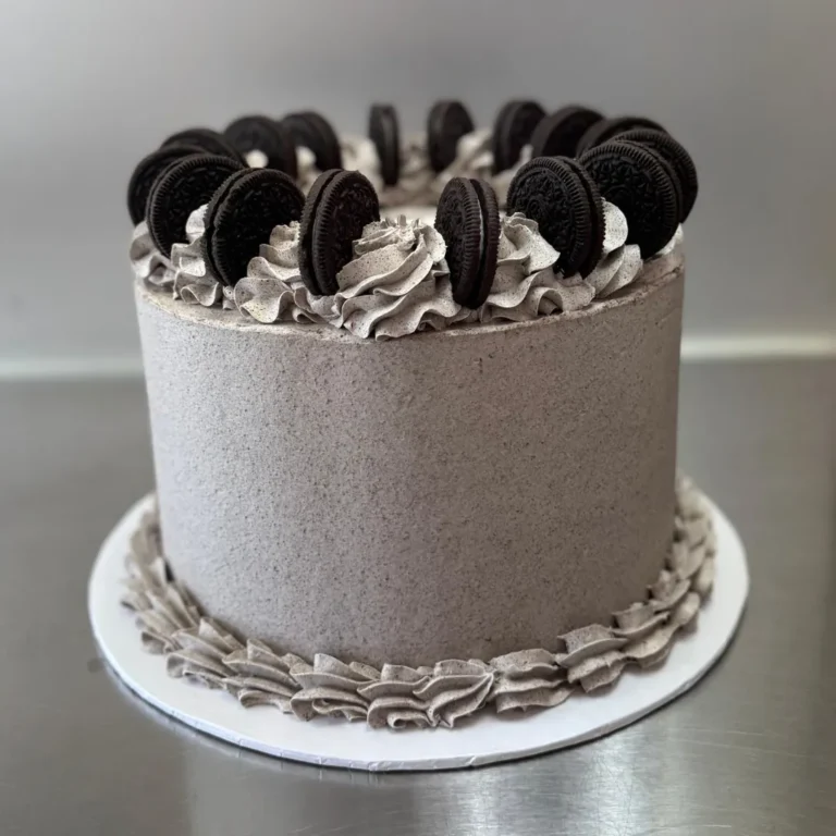 Cookies and cream birthday cake topped with chocolate sandwich cookies